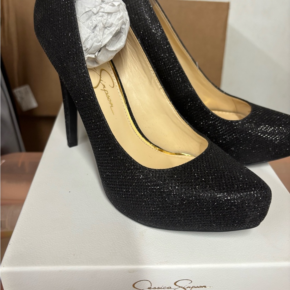 Jessica Simpson Black Sparkle Stiletto Heels